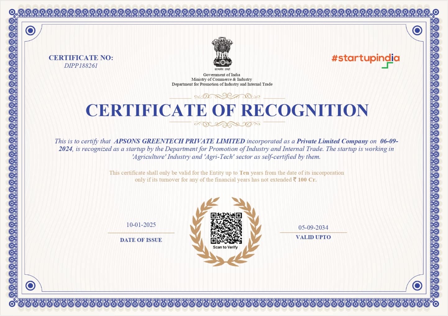 APSONS Greentech company certification